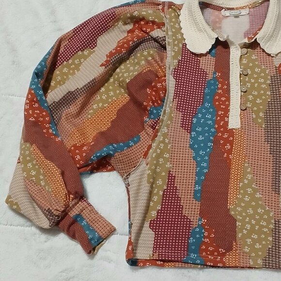 WOMENS GIMMECK BY BUCKLE BOHO TOP BALLON SLEEVES CROCHETED COLLAR SIZE SMALL - Picture 10 of 12